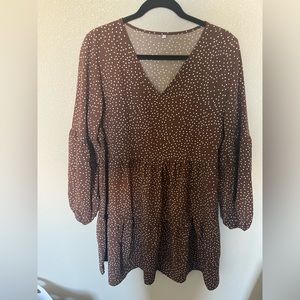 Brown polka dot dress, long sleeve